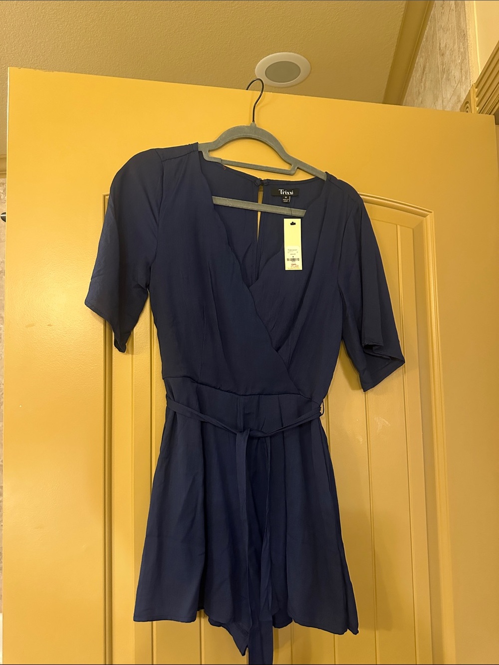 Women's Navy Wrap Romper with Waist Tie